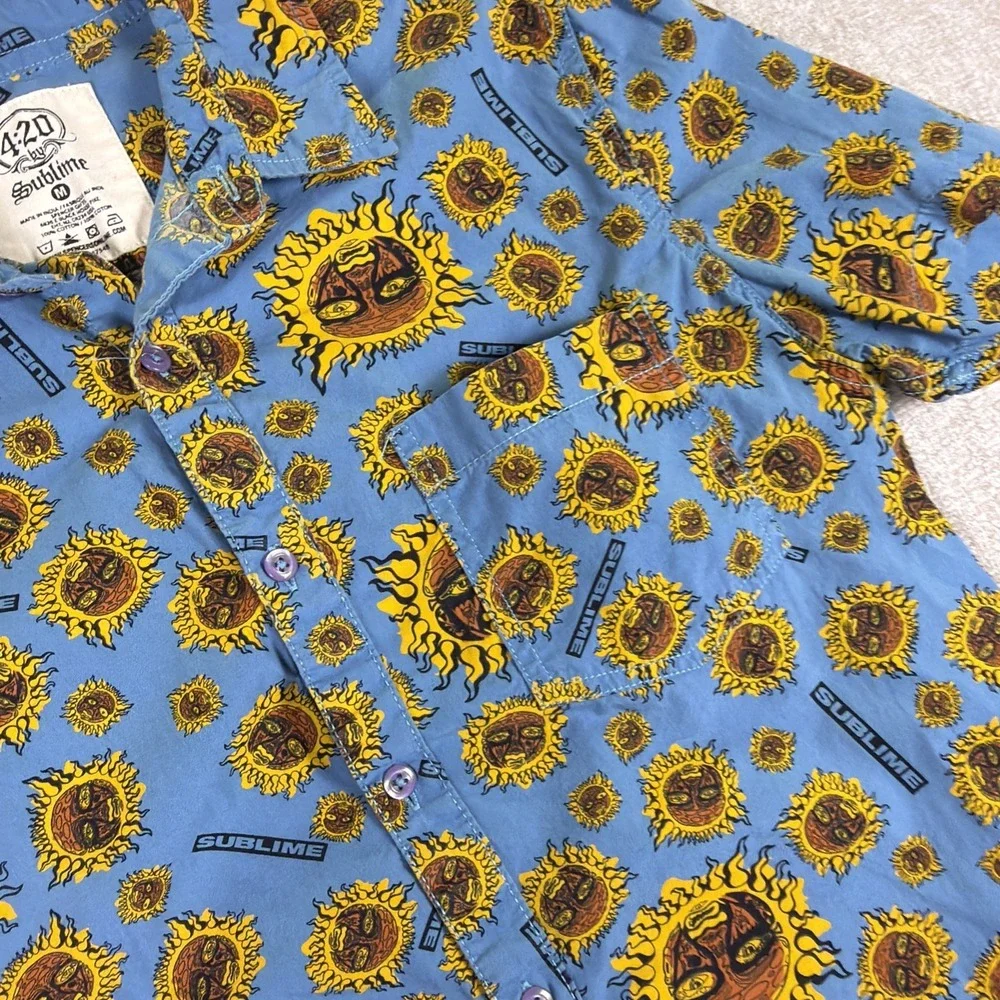 Sublime Shirt Men Sz Medium 4:20 Sun All-Over Print Button Down Short sleeve